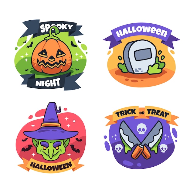 Cute hand drawn halloween labels collection