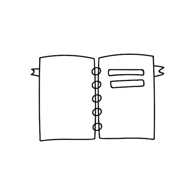 Cute hand drawn isolated doodle of open ring notebook notepad planner with bookmarks