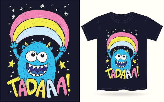 Cute hand drawn monster for t shirt