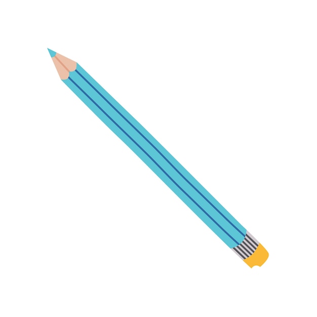 Cute hand drawn pencil with eraser in cartoon style Long wooden pencil with rubber for drawing and writing Back to school supply and stationery for kids study education Vector clipart isolated