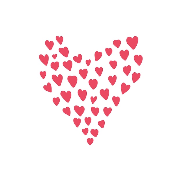 Cute hand drawn pink heart made of hearts. Bright red vector doodle love symbol for St. Valentines