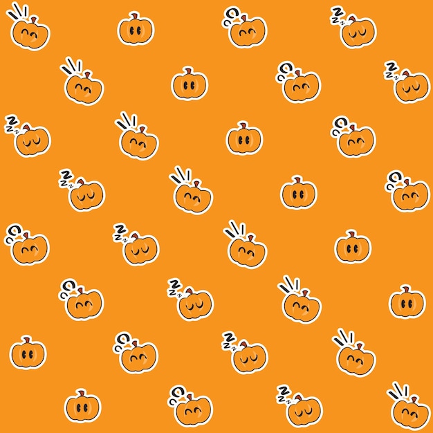 Cute Hand Drawn Pumpkin Face Halloween Seamless Pattern - Jack O Lantern