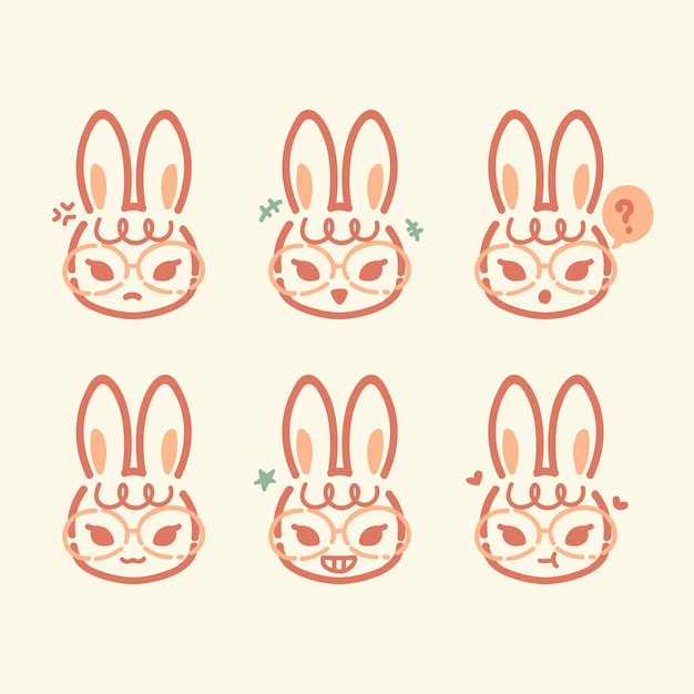 Cute hand drawn rabbit expression illustration