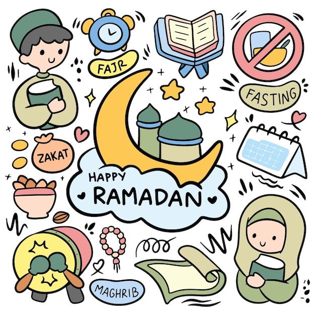 Cute hand drawn Ramadan doodle clip art vector illustration