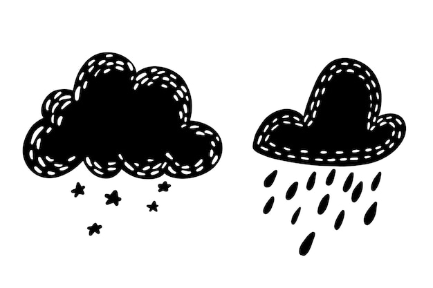 Cute hand drawn scribble cloud set