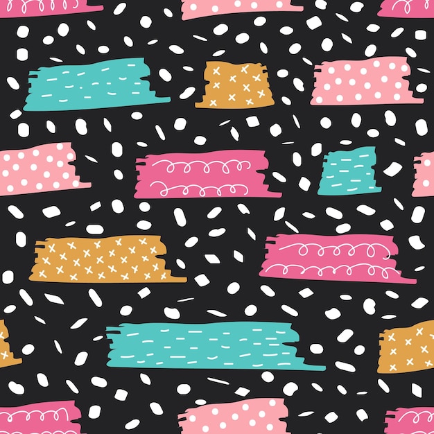 Cute Hand drawn seamless pattern with randomly ink shapes. Abstract handcrafted texture.