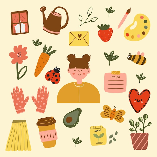 Cute hand drawn set of spring elements