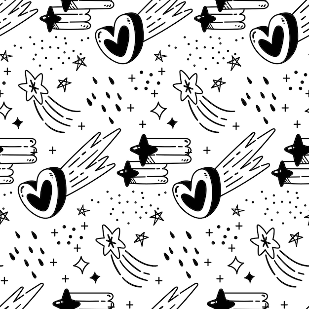 Cute Hand Drawn Shooting Star Doodle Seamless Background