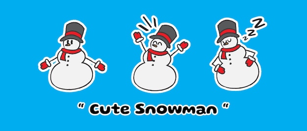 Cute Hand Drawn Snowman Illustration Set