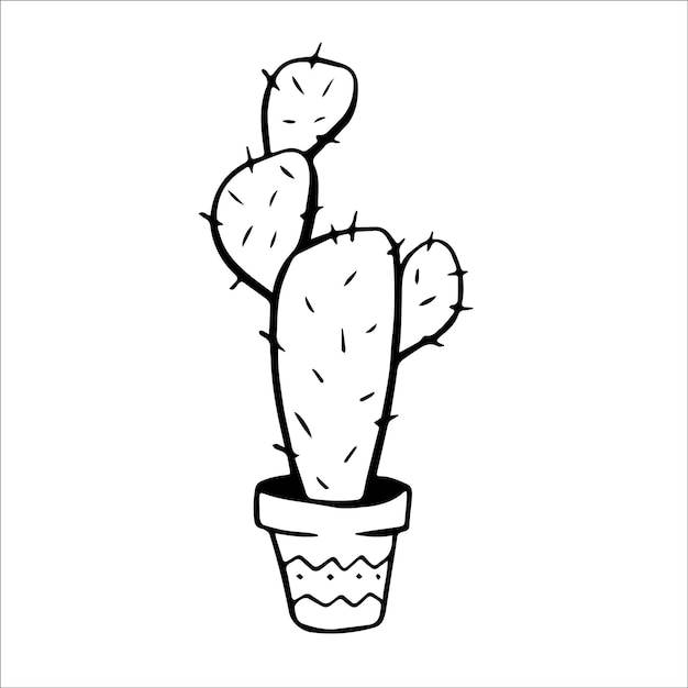 Cute hand drawn vector cactuse in the pot.