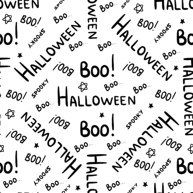 Cute hand drawn vector Halloween seamless pattern text doodle background For Halloween print banners wallpapers textiles wrapping Boo pattern