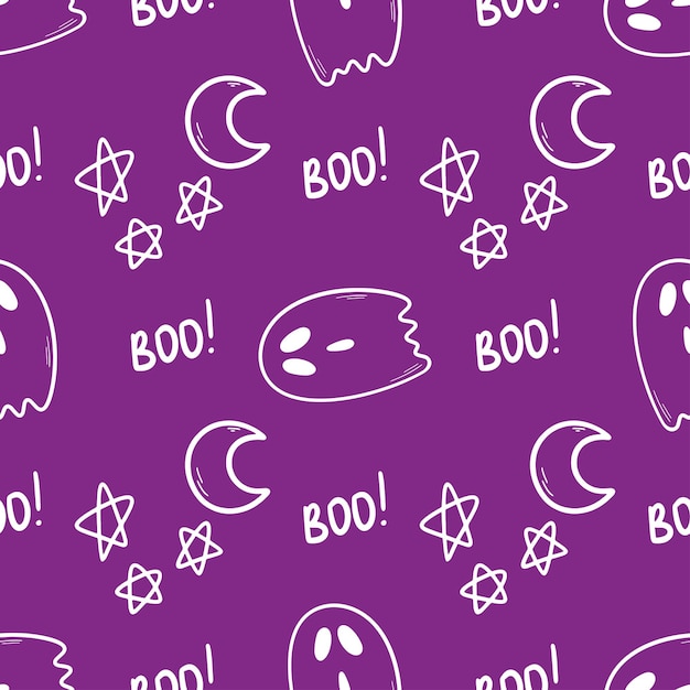 Cute hand drawn vector halloween seamless pattern violet doodle background for halloween print banne