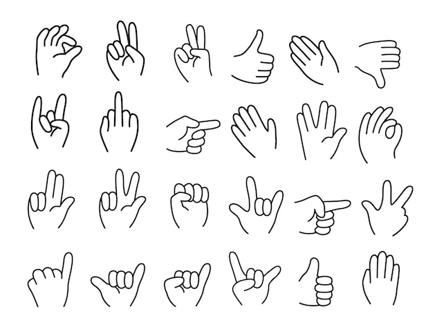 Cute hand icon set of various shapes icons as fingers interaction pinky swear forefinger point