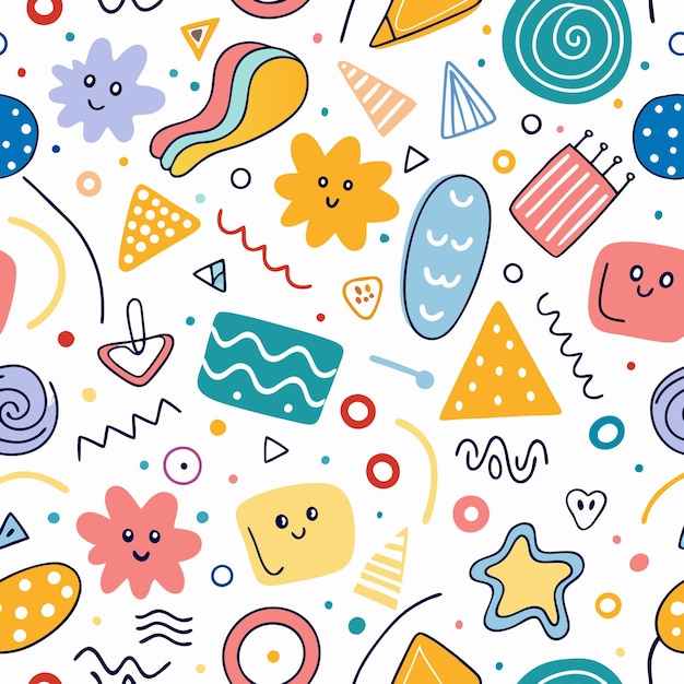 Cute HandDrawn Colorful Abstract Shapes Seamless Pattern