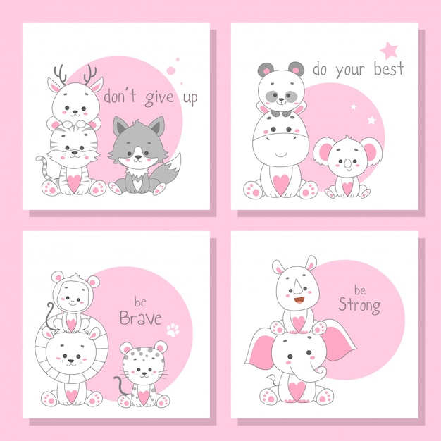 Cute happy animal card set