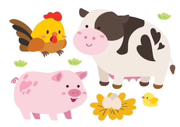 Cute happy animals farm collection