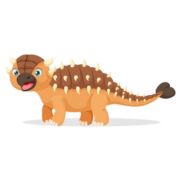 Cute happy ankylosaurus cartoon on white background