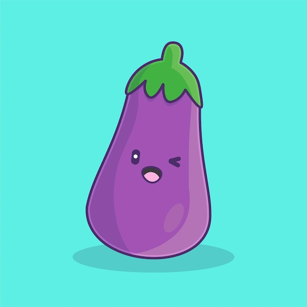 Cute Happy Aubergine Eggplant Natural food vector cartoon