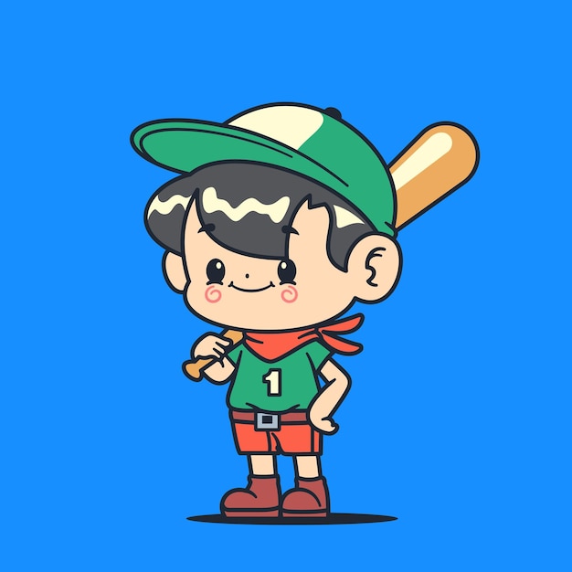 Cute Happy Baseball Boy Smile Face Vector Illustration Sport