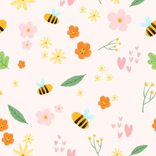 cute happy bee seamless pattern