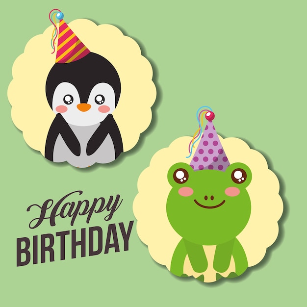 cute happy birthday card funny penguin and frog 