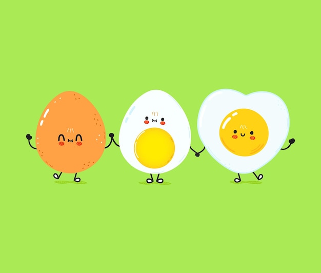 Cute happy boiled egg and fried egg card