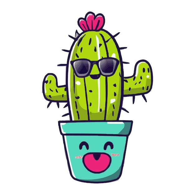 Vector cute happy cartoon cactus