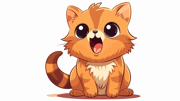 Cute Happy Cartoon Cat Meowing Vector Illustration