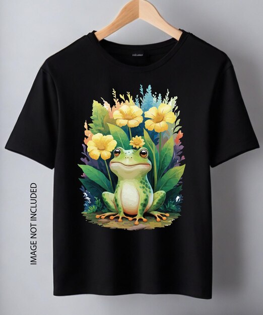 cute and happy cartoon frog with flowers t shirt designs illustration