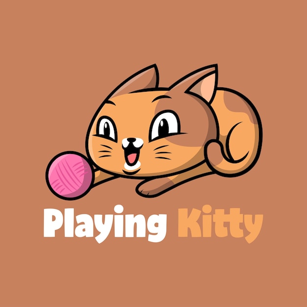 A CUTE AND HAPPY CAT IS PLAYING WITH A KNIT BALL PREMIUM CARTOON VECTOR