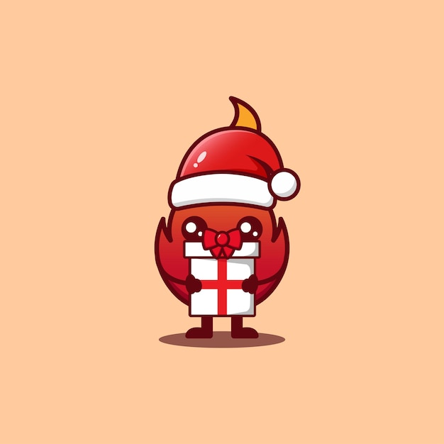 Cute of happy Christmas fire gets a gift Isolated on red background