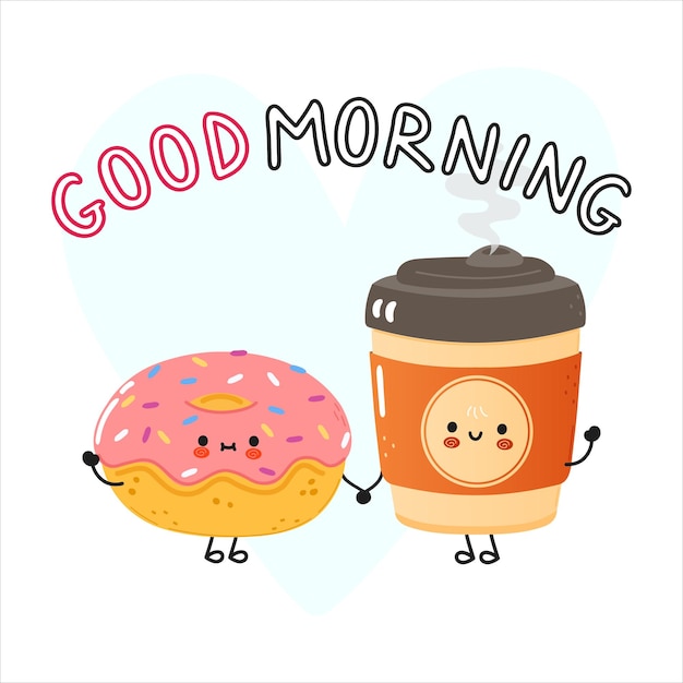 Cute happy coffee and pink donut card