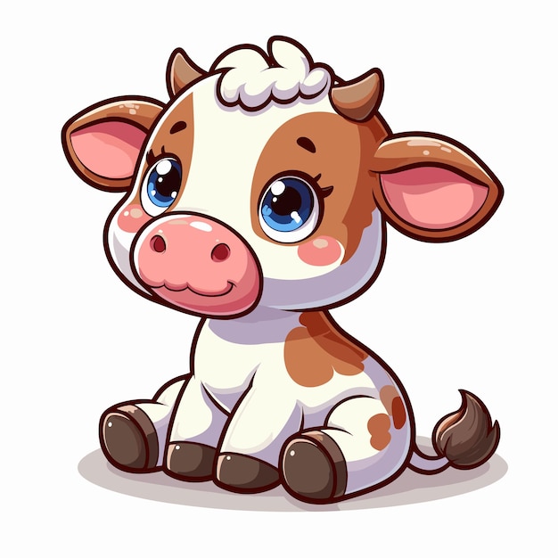 cute happy cow sitting cartoon vector on white background