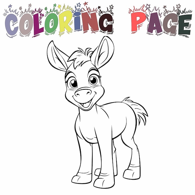 Cute Happy Donkey For Coloring Book Or Coloring Page For Kids Vector Clipart Illustration