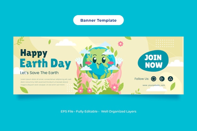 Vector cute happy earth day green banner