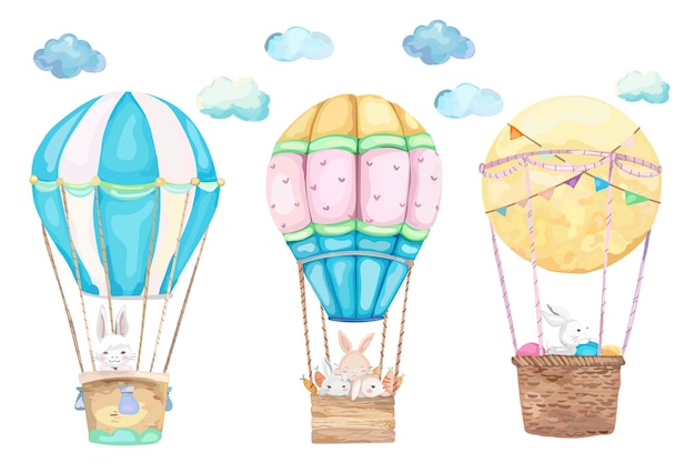 Cute happy easter elements set Vector illustration