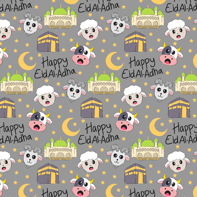 Cute Happy Eid AlAdha Seamless Pattern