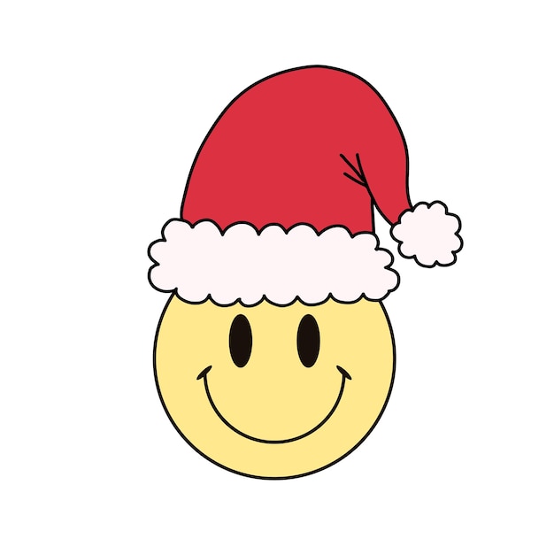 Cute happy face with smile circle symbol with Christmas red Santa hat