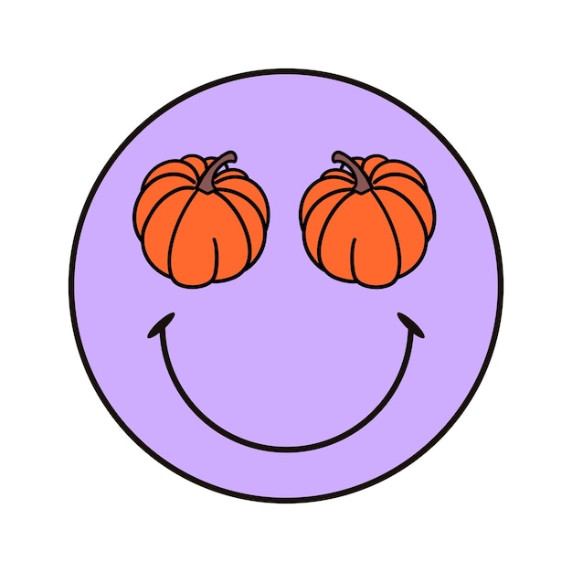 Cute happy face with smile with pumpkin eyes Vector illustration isolated on white background