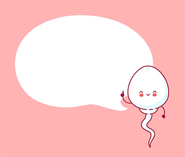 Cute happy funny sperm cell with speech bubble.   line cartoon kawaii character illustration icon. Fertilization concept