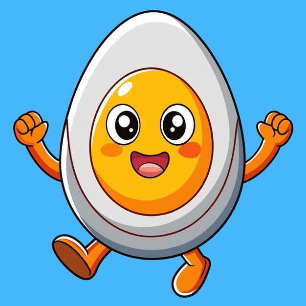 Vector cute happy half boiled egg character funny jump egg cartoon emoticon in flat style vector