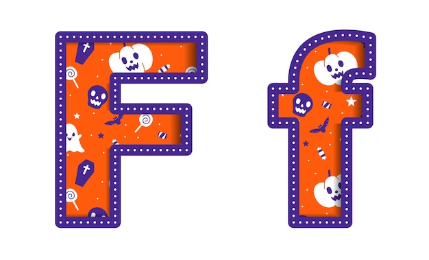 Cute Happy Halloween F Alphabet Capital Small Letter Party Font Typography Character Cartoon Spooky