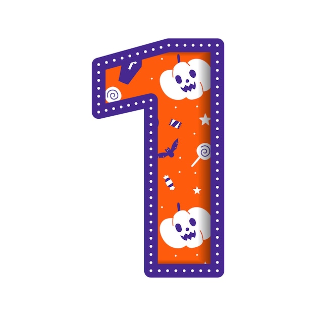 Cute Happy Halloween Number 1 One Numeral Numeric Party Font Character Cartoon Spooky Horror