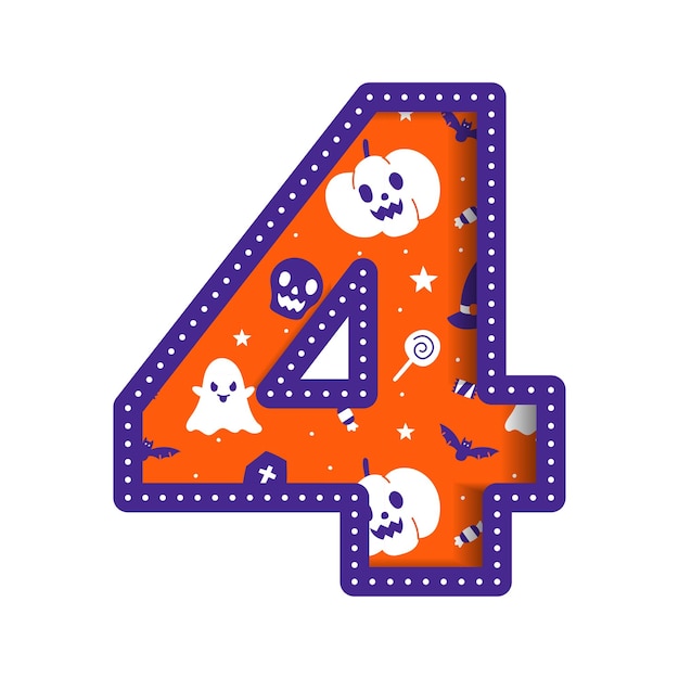 Cute Happy Halloween Number 4 Four Numeral Numeric Party Font Character Cartoon Spooky Horror