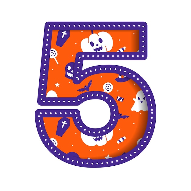 Cute Happy Halloween Number 5 Five Numeral Numeric Party Font Character Cartoon Spooky Horror