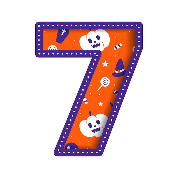 Cute Happy Halloween Number 7 Seven Numeral Numeric Party Font Character Cartoon Spooky Horror