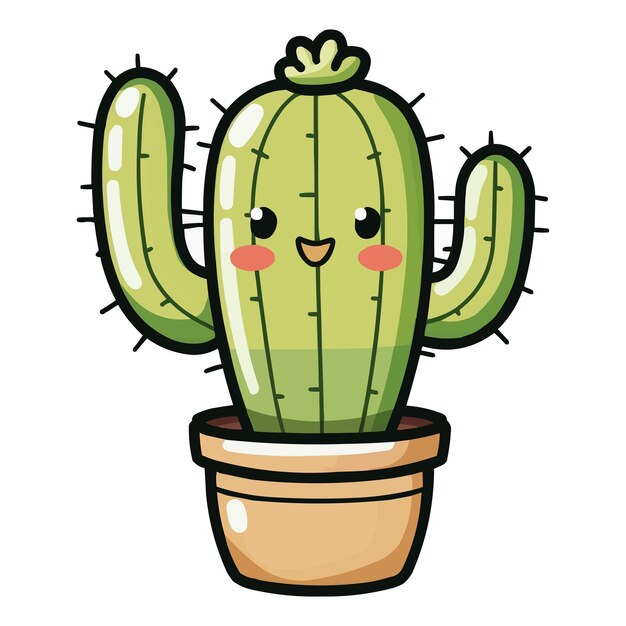 Vector cute happy kawaii style cactus plant vector