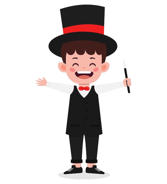 Cute Happy kid celebrate halloween wears magician costume cartoon illustration