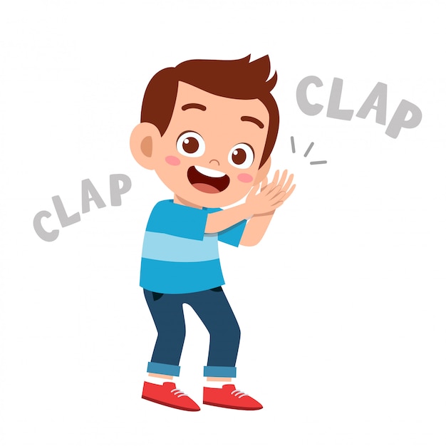 Vector cute happy kid clap hand cheer smile