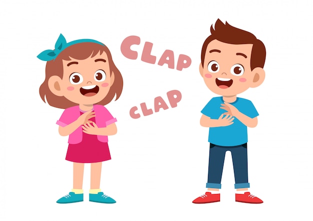 Vector cute happy kids clapping